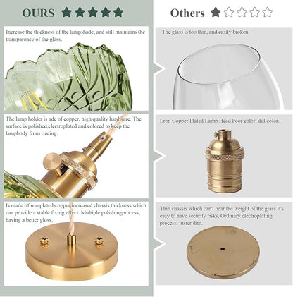 Battery Operated Pendant Light,Vintage Light Fixtures RGB Light Bulb 2500mAh 9.4in Green Modern Chandelier with Remote Control Wireless Adjustable Rechargeable Chandelier for Kitchen Island 2Pack