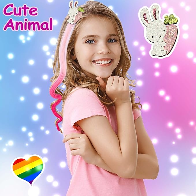8 Pieces Hair Clips for Girls, Animal Straight Rainbow Hair Extensions for Kids, Little Girl Hair Clips Accessories for Girls Toddler Kids Ponytails