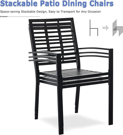 Outdoor Dining Chairs Set of 2, Metal Frame Stackable Patio Dining Chairs with Armrest, Wrought Iron Patio Bistro Chairs for Lawn, Backyard, Garden, Porch