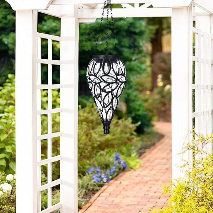 SUNNYPARK Outdoor Plastic Solar Hanging Lantern, 15 Multi Color LEDs Twinkle Effect Tear-Shaped Hanging Lantern Decor Garden Decorative Solar Lights for Backyard, Patio and Lawn