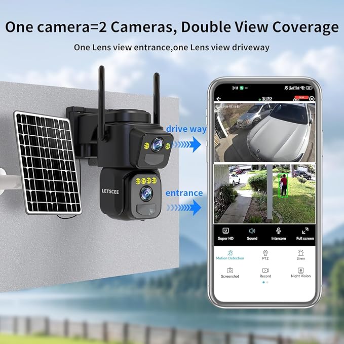 Security Cameras Outdoor WiFi,5G/2.4G Cameras for Home Security Solar Power with Dual Lens,Motion Detection,Night Vision,2-Way Audio,Weather Proof,No Subscription Fee