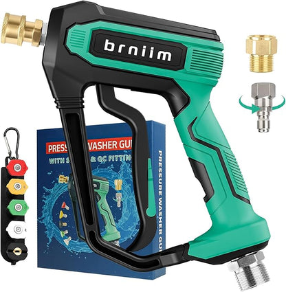Short Pressure Washer Gun Pro - 5000 PSI/10.5 GPM Heavy-Duty Power Washer Gun w/ 5 Nozzles & 360° Anti-Kink Swivel-3/8 & 1/4" Quick Connect Compatible Foam Cannon/Dual Connecto/Car Wash Kit