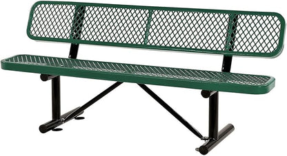 Global Industrial 6'L Heavy Duty Expanded Metal Mesh Bench with Backrest with Steel Frame, Portable Outdoor Bench, 1000 lbs Capacity, Green, 72" L x 24" W x 33" H