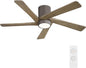 WINGBO 48 Inch Flush Mount DC Ceiling Fan with Lights and Remote, 5 Reversible Carved Wood Blades, 6-Speed Noiseless DC Motor, Hugger Ceiling Fan in Graphite Finish with Gray Blades, ETL Listed