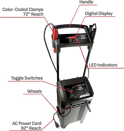 Schumacher Electric Wheeled Automatic 6A Car Battery Charger and 275A Engine Starter, 6-in-1 Solution, Maintainer, 40A Boost, for 6V/12V Power Sport, Automotive, and Marine Batteries, SC1326