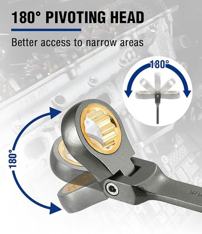 WORKPRO 13 mm Flex-Head Ratcheting Combination Wrench, Cr-V Constructed, Nickel Plating, 72-Teeth, 12 Point Design, Metric