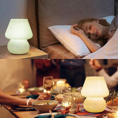 ULAROOM USB Plug-in Mushroom Lamp Small Bedside Table Lamp with 3 Temperature LED Bulb,Free Dimming Nights Light for Bedroom/Living Room/Entryway/Corner Decor (Stripe Green)