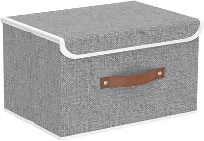 Yawinhe Collapsible Storage Boxes, Foldable Bin with Lids, Cube Clothes Organizer Basket with Handles, Grey, 13.0''Lx9.0''Wx7.9''H, 1-Pack, SNK024GS-1