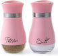Lonffery Salt and Pepper Shakers Set - Salt Containers for Gifts, Kitchen Decor, Home, RV, Camp, BBQ, 4 oz Farmhouse Spice Dispenser with Glass Bottom, Pink, Set of 2