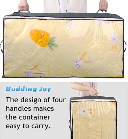 Budding Joy 90L Under Bed Storage Containers, Closet Organizers and Storage Bins, Foldable Underbed Storage Bags for Linen Sheets, Blanket, Clothing, Comforter, Sweaters, Pillows, Wrapping Paper, Grey