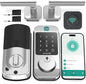 SMONET Fingerprint Smart Locks for Front Door with Handle Set, Keyless Entry, Bluetooth Digital Keypad Deadbolt, App Remote Control, Auto Lock, for Home Silver