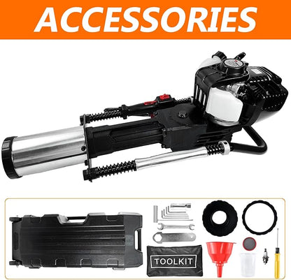 Gas Powered 4 Stroke T Post Driver Hammer Drills, 37.7CC Gasoline Engine Pile Driver, Gasoline Petrol Garden Fencing Tool Machine with 3 Post Driving Head, 49mm, 69mm, 100mm
