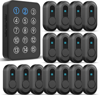 Wireless Caregiver Pager - 500ft Range Nurse Call System with LED Display, 15 Waterproof Call Buttons & 1 Receiver for Elderly, Patients, Disabled at Home, Hospital, Clinic