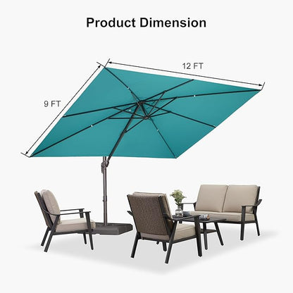 PURPLE LEAF 9' X 9' Patio Umbrella With Base Square Cantilever Umbrella Outdoor with 360° Rotation and Aluminum Offset Hanging for Pool Deck Garden Backyard, Turquoise
