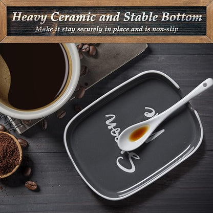 Ceramic Spoon Rest for Stove Top, DAYYET Large Spoon Holder for Kitchen Counter, Coffee Spoon Rest, Heat-Resistant Cooking Utensil Rest, Kitchen Decor, Gray