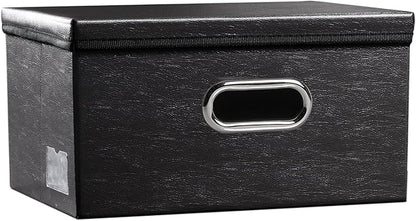 PRANDOM Collapsible Storage Box with Lid [1-Pack] Leather Fabric Foldable Storage Bin Organizer Container Basket Cube with Cover for Home Bedroom Closet Office Nursery Black (13.6x9.6x6.9)