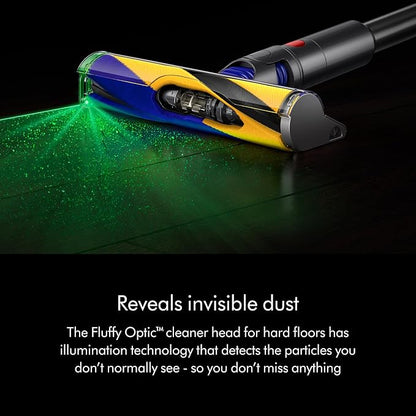 Dyson V15 Detect Plus Cordless Vacuum, Illumination Reveals dust, 240AW, 3 Power Modes, Up to 60 Minutes,² Deep Cleans Hard Floors and Carpets, Detangles pet Hair, Converts to Handheld