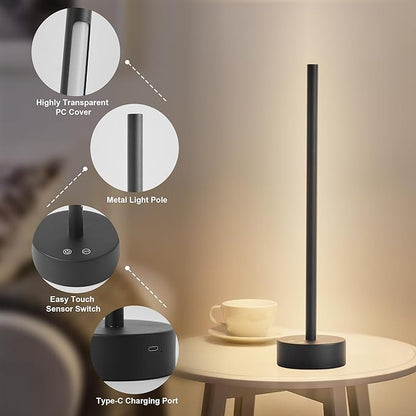 KARTOOSH Cordless LED Table Lamp Set of Two, Battery Operated Portable Desk Lamp, Dimmable/3 Color/Memory Function, Modern Rechargeable Table Light for Living Room,Bedroom, Bedside, Black, 2 Pack