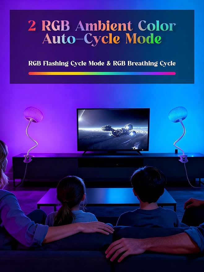 Clip on Light,10 Colors RGB & Warm White Cute Desk Lamp with Clamp, 10 Brightness Dimmable Night Light for Kids/Toddler/Baby, USB Adapter Clip on Lamp for Bedroom/Bed/Headboard/Bedside/Nursery