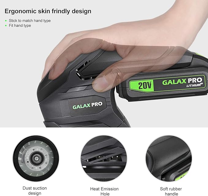 GALAX PRO Cordless Detail Sander 20V, 20Pcs Sandpapers,12000 RPM Sanders with Dust Collection System for Tight Spaces Sanding in Home Decoration, Battery and Charger Included
