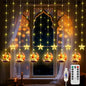 Lewondr Ramadan Curtain String Lights, 138 LED Moon Star Fairy Lights with 6H Timer, 8 Modes, Remote Control, USB Powered Curtain String Light, Eid Mubarak Decorations for Ramadan Home Decorations