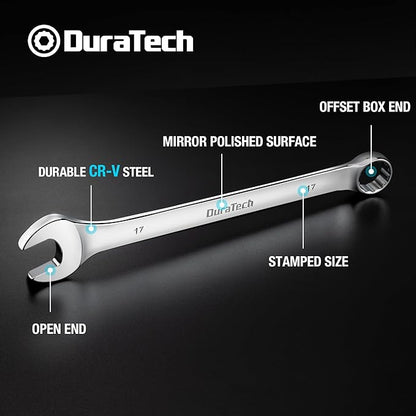 DURATECH 17mm Combination Wrench, Metric, CR-V Constructed with Mirror Polish, 12-Point, 15-Degree Offset