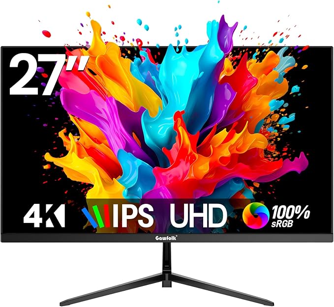 Gawfolk 27 Inch 4K Monitor IPS 60Hz, UHD 3840 x 2160p PC Monitors, Computer Dispaly for Home & Office, Support HDMI & DP, Wall Mount Compatible
