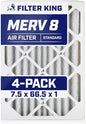 Filter King 7.5x66.5x1 Air Filter | 4-PACK | MERV 8 HVAC Pleated A/C Furnace Filters | MADE IN USA | Actual Size: 7.5 x 66.5 x .75"