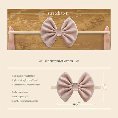 Velvet Baby Bows Headbands Solid Elastic Baby Girl Hair Bows Handmade Newborn Hair Band Bows Infant Toddlers Kids Hair Accessories 3 Pcs Beige Khaki Black