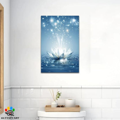 Zen White Lotus Flower Canvas Wall Art, Lotus Floral Pictures Wall Print, Spiritual Water Lily Canvas Prints, Lotus Bloom on Water Poster, Zen Meditation Spiritual Artwork for Yoga Spa Room 24x36 inch