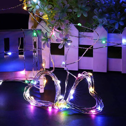 RUICHEN Silver Wire Fairy Lights Plug in 33 Ft 100 LED String with Spool, Multicolor