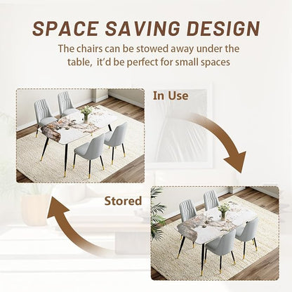 Modern Dining Table Set for 4, 62'' Sintered Stone Dining Table Set for 4, 4 Chair Kitchen Table Set, Easy to Assemble