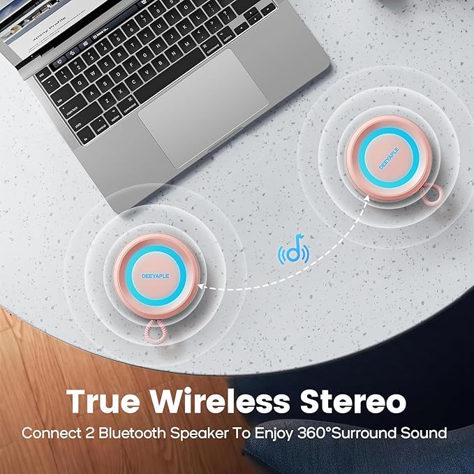 Bluetooth Speaker Wireless,IP67 Waterproof & Dustproof Portable Speaker with Lights,15W Loud Stereo Sound, 2500mAh Battery All Day Playtime, TWS Pairing, BT5.3, Home/Party/Outdoor/Beach (Pink)