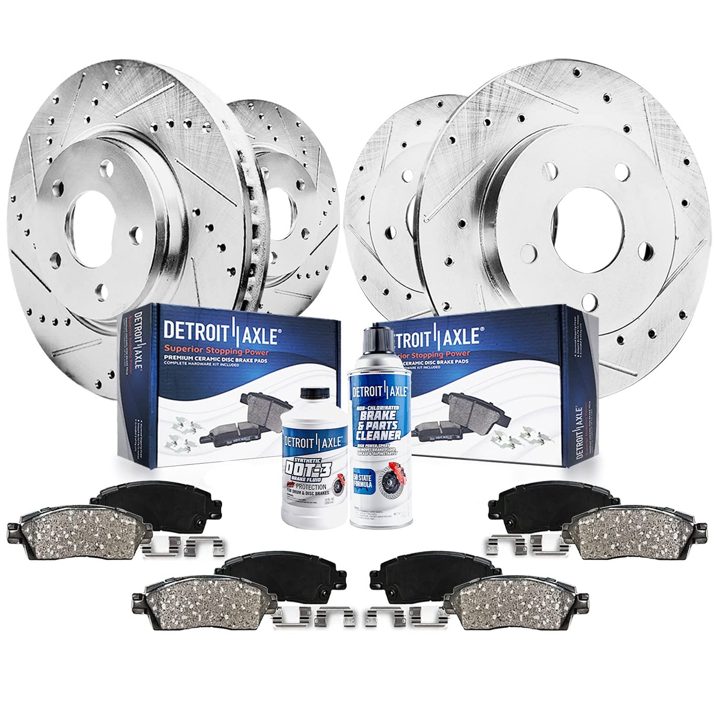 Detroit Axle - Brake Kit for 2005-2010 Scion TC Front & Rear Drilled & Slotted Disc Brake Rotors Ceramic Brakes Pads 2006 2007 2