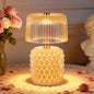 Small Battery Operated Lamp with Timer, Tiny Cordless Glass Table Lamp for Home Decor, Kitchen, Bathroom, Birthday Gift for Women, Pearl, Yellow