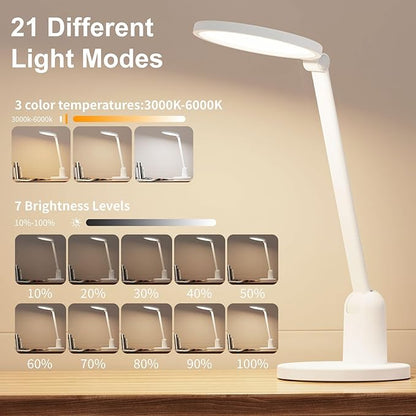 Kitloo Desk Lamps for Home Office with Stable Base, 1000LM Ultra Bright Eye-Caring Desk Light, 3000K-6000K Dimmable Table Lamp with Stepless Dimming & Timing Function for Work, Reading, Bedroom