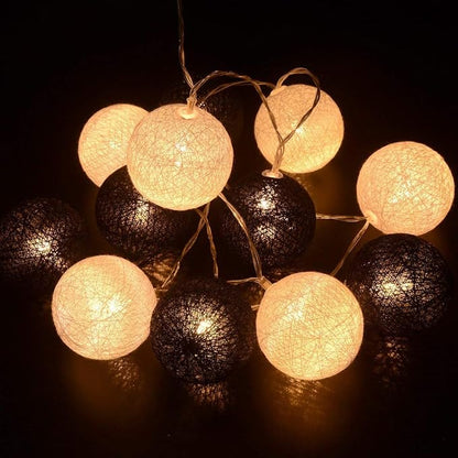 Gardeningwill 3M/10Ft 30 Black White Ball LED Battery Operated String Fairy Light