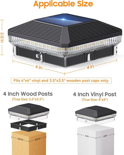 6 Pack Solar Post Cap Lights Outdoor with 3 Modes, 40 LEDs 4x4 Fence Post Solar Lights Outdoor Waterproof, 30 Lumens Fence Deck Post Lights Solar Powered for 4x4 3.5x3.5 Vinyl Wooden Post