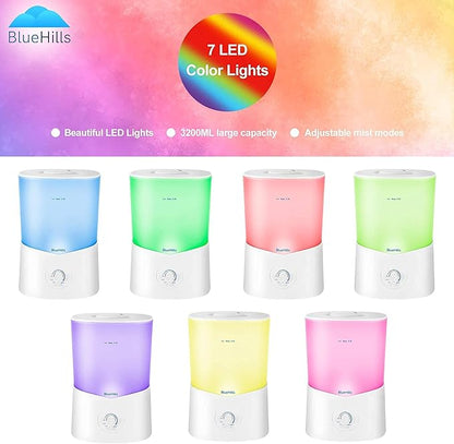 BlueHills Premium 3000 ML XL Essential Oil Diffuser Aroma Humidifier 3 Liter Big Capacity Huge Size Plant Baby Living Room Décor Lights Home High Mist Long Run Time Aromatherapy Diffuser White 3L-K1
