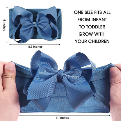 JIAHANG Grosgrain Ribbon Bow Nylon Headbands, 5.3 Inches Hair Bow Soft Turban Headwrap 9Pcs for Baby Girls Newborns Infants Toddlers (40KF-ribbon flower)