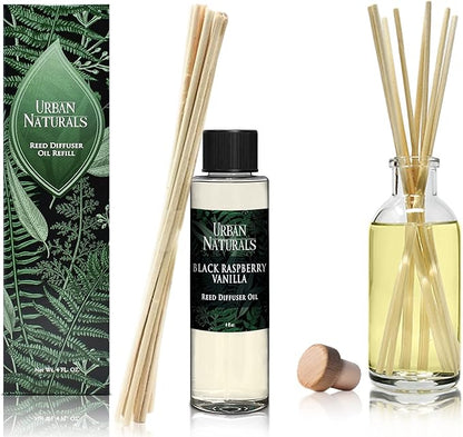 Urban Naturals Reed Diffuser Oil Refill, Black Raspberry Vanilla Oil for Diffuser with Orchid, Amber, Sandalwood, 4 oz + Free Reed Sticks, Made in the USA