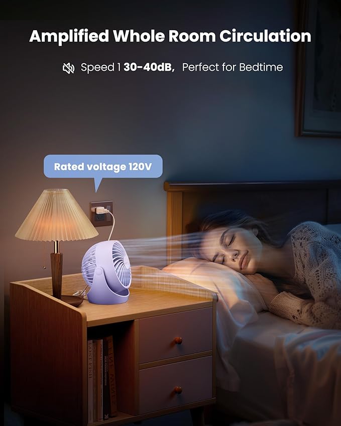 Gaiatop Desk Fan, 5-Inch Portable Electric Table Desktop Air Circulator Fans, Small but Powerful with 3 Speed 360° Adjustable Tilt for Cooling Home Dorm Office Bedroom Bathroom Kitchen, Purple