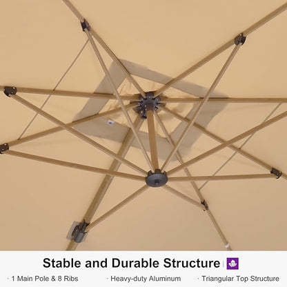 PURPLE LEAF 10' x 13' Rectangle Patio Cantilever Umbrella With Furniture Sofa Sets Large Hanging Umbrella Teak Finished Aluminum Frame Windproof Offset Outdoor Sun Umbrellas for Beach Pool Deck, Beige