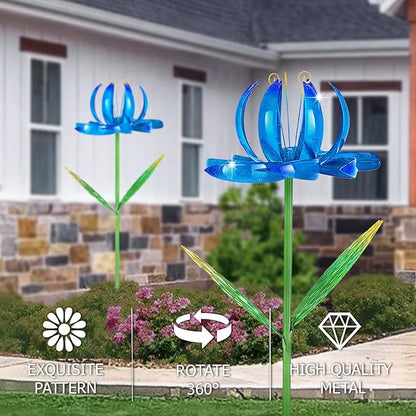 Wind Spinners Outdoor Garden Decor, 47 inch Metal Wind Sculptures Garden Gifts for Mom, Lotus Flower Windmills for Yard Backyard Lawn Decorations