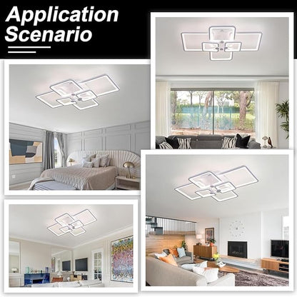 Dimmable White Modern Ceiling Lamp with Remote for for Living Room,6 Square Acrylic Modern Lighting Fixture Ceiling Lights,3000K-6500K Flush Mount Light Fixture for Bedroom Dining Room