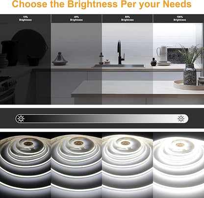 COB LED Strip Lights with Remote, 24V 9.84ft White Dimmable LED Light Strips, High Bright 6000K LED Lights with Power Supply for Room, Kitchen, DIY Home Decoration