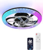 2 in 1 Wifi RGB-LED 20” Ceiling Fans with Lights and Remote, 3000-6500K Dimmable Flush Mount Smart Low Profile Ceiling Fan with Lights, Bluetooth Bladeless Fans with APP, for Bedroom, Black