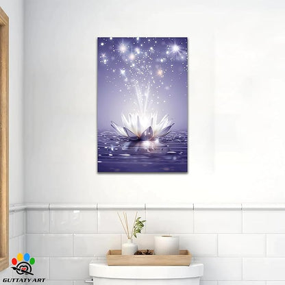 Zen Canvas Wall Art, White Lotus Flower Bloom in Water Picture, Zen Blue Flower Painting, Modern Framed Spiritual Home Artwork for Yoga Spa Meditation Spiritual Room Living Room Office 24x36 inch