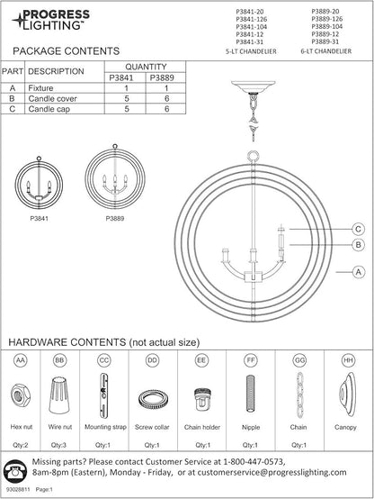 Progress Lighting P3889-20 Equinox-Six Light Foyer, Antique Bronze Finish