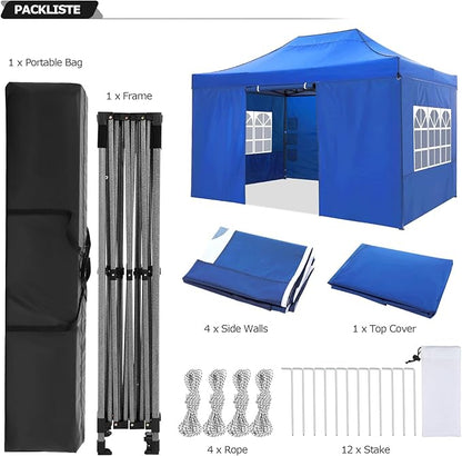 COBIZI 10x15 Pop up Canopy Gazebo 3.0, Easy up Heavy Duty Canopy with 4 Removable Sidewalls, High Stability, All Weather Sunshade 100% Waterproof Outdoor Canopy Tents with Carry Bag, Blue